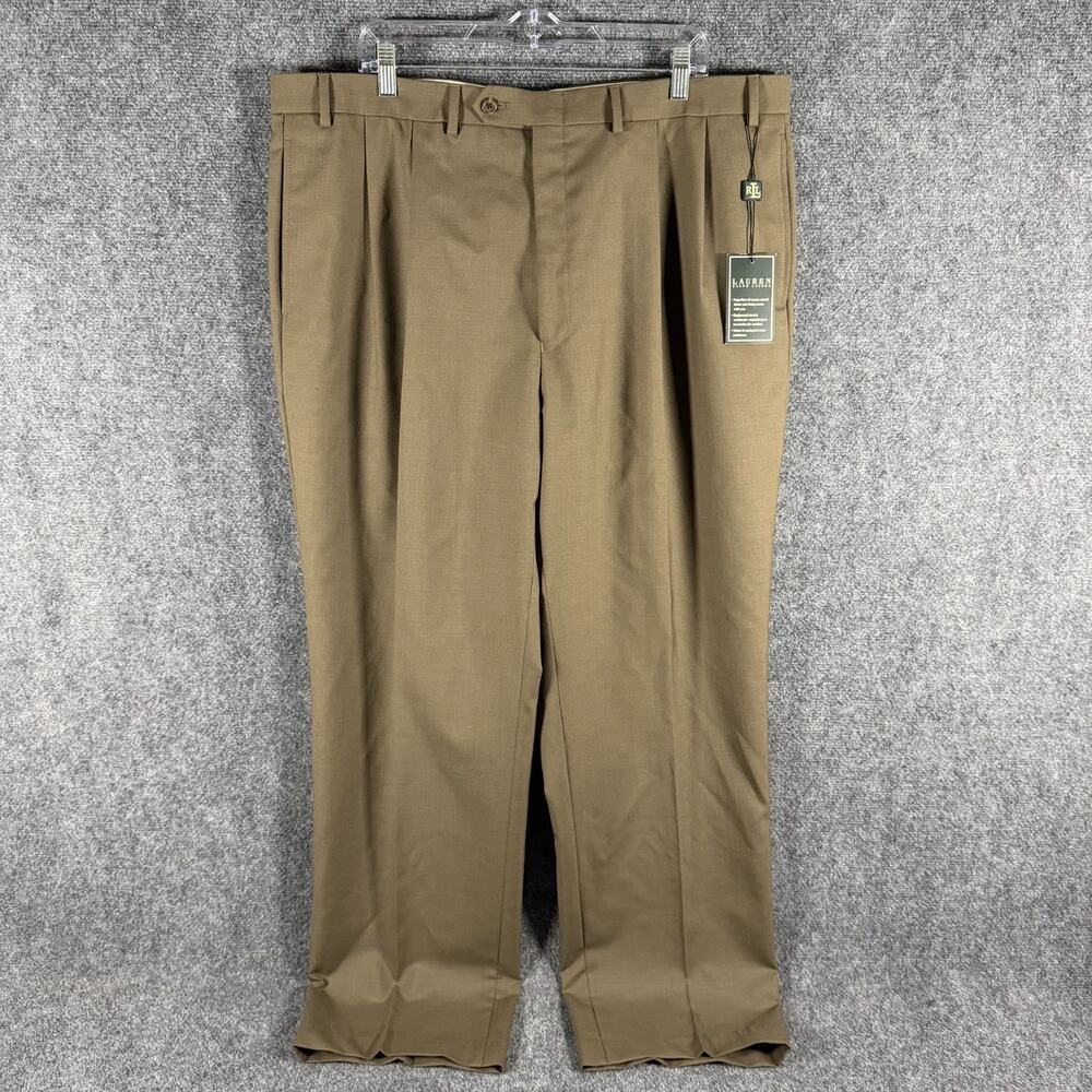 Lauren Ralph Lauren Total Comfort Brown Wool Pleated Dress Pants 42x32 NWT *Flaw